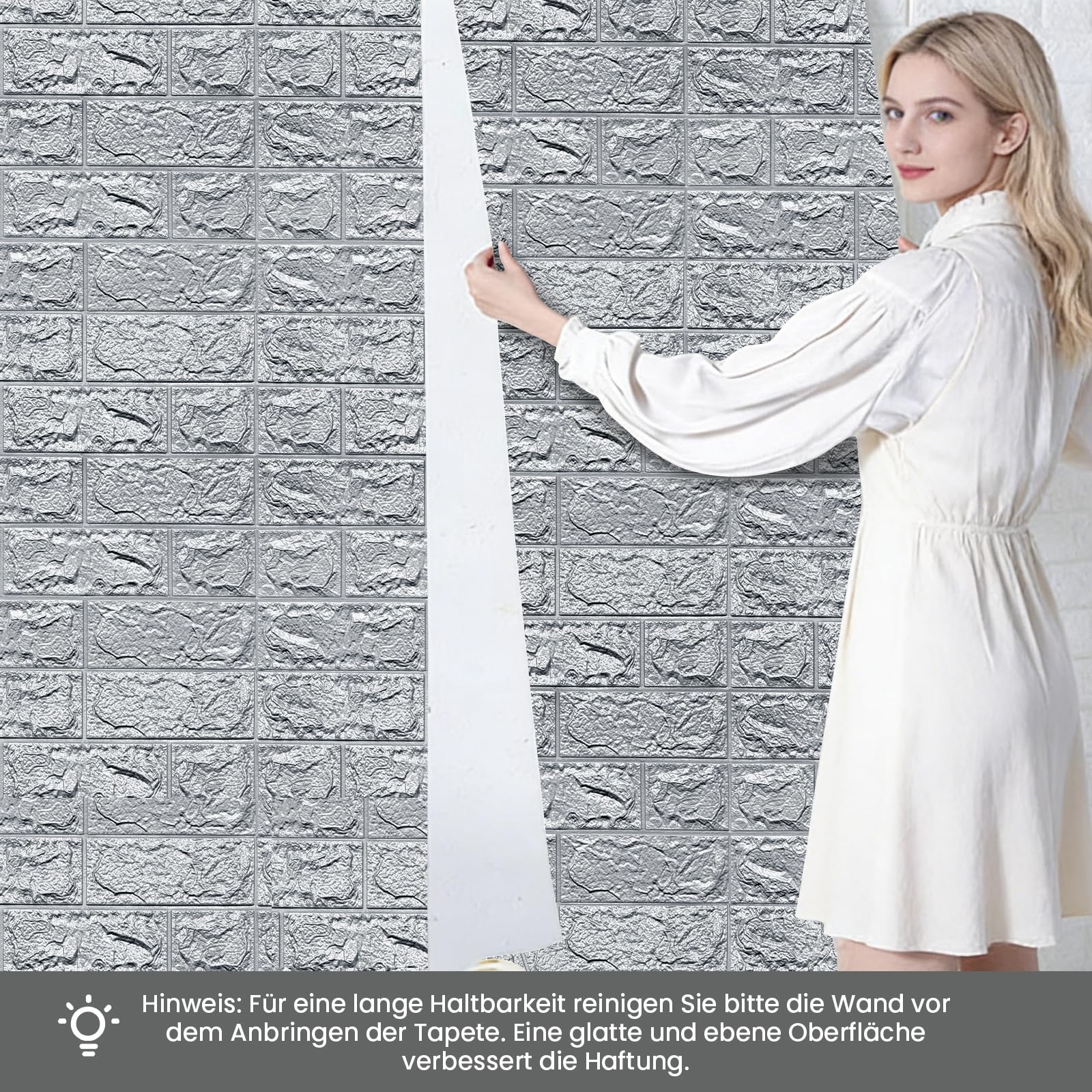 3D Wandpaneele Selbstklebend 70 cm x 10 M - Tapete Steinoptik Tapete Ziegel, Wasserdicht Wandaufkleber Ziegelstein, Wandtapete für Küche Schlafzimmer, Hintergrund TV (Grau, 10 M)