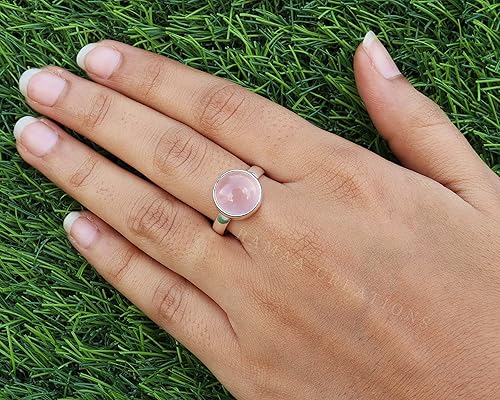 Miniatura 7 de Rose Quartz Silver Ring  Natural Round Rose Quartz Ring  Sterling Silver 925  Handmade Jewelry (9)