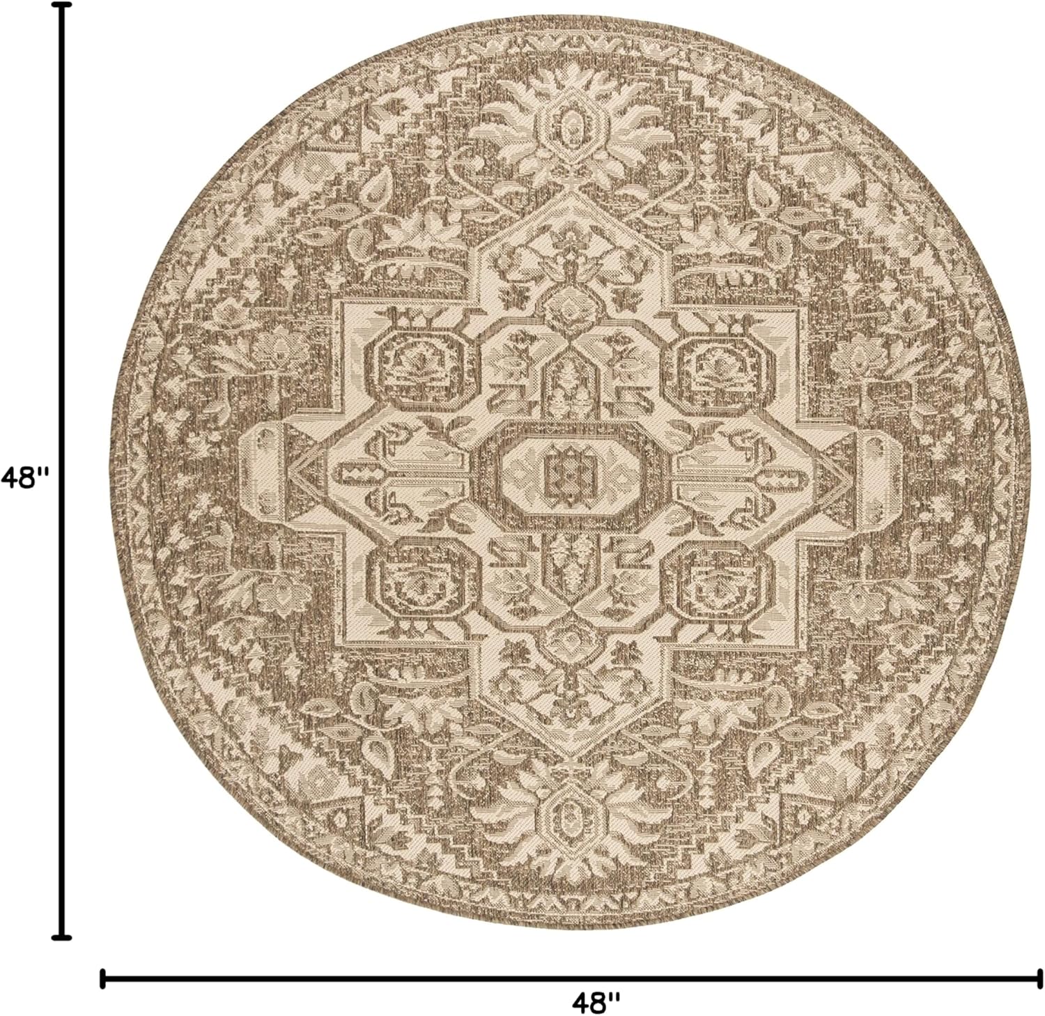 SAFAVIEH Washable Rug Outdoor Linden Collection - 4' Round Cream & Beige, Non-Shedding & Easy to Clean, Ideal for Patio, Backyard, Mudroom (LND138A)