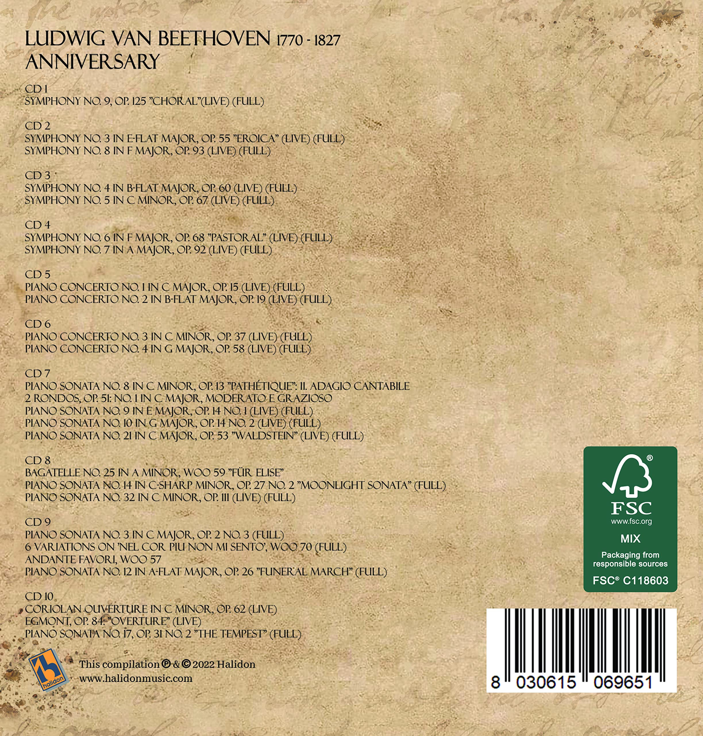 Beethoven Anniversary Symphonies, Sonate pour piano, Concerts de piano