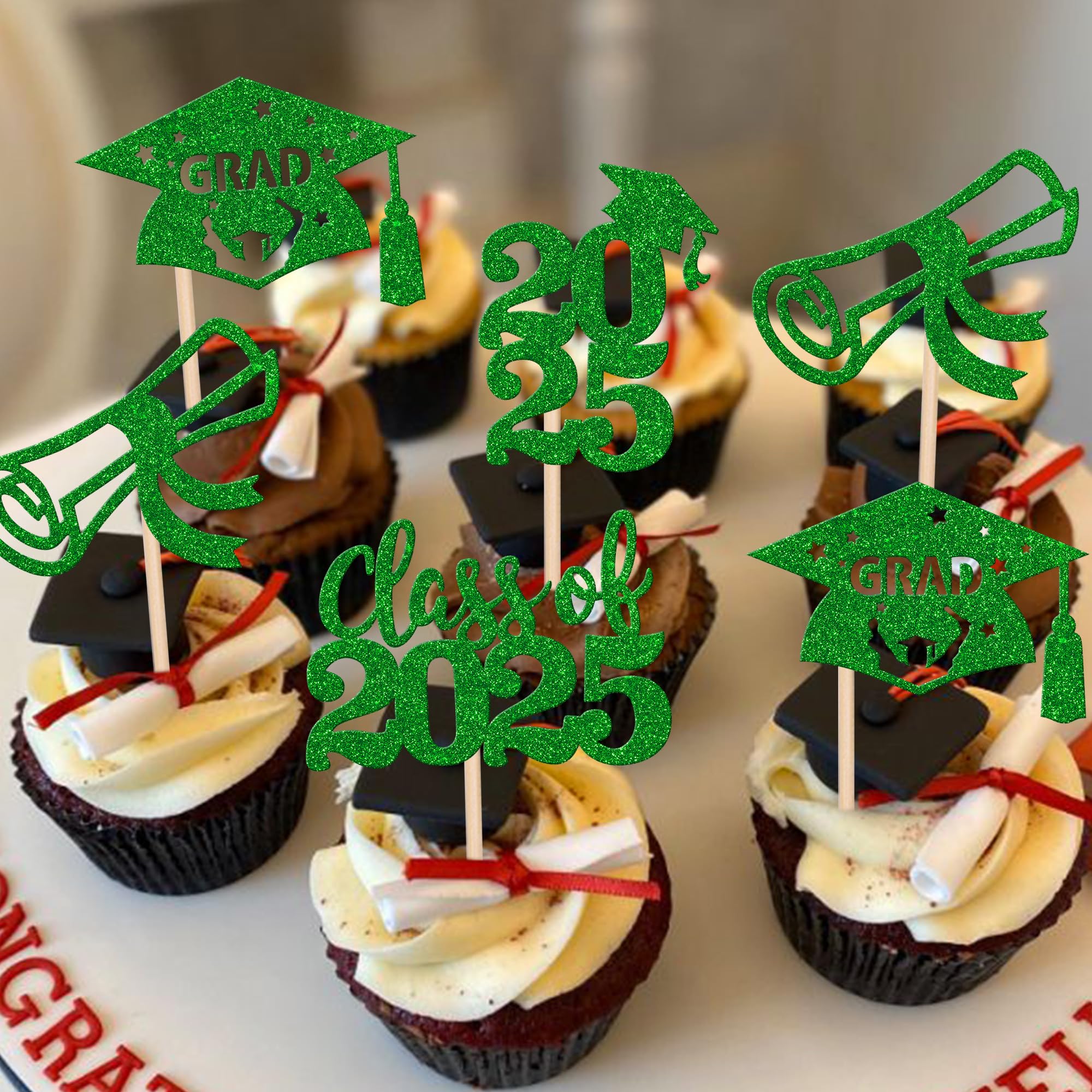 2025 Graduation Cupcake Toppers - Class Of 2025 Glitter Decorations, 24Pcs