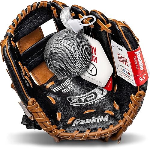 Miniatura 8 de Franklin Sports Guantes de béisbol para niños, guantes de teeball RTP para jóvenes + juego de pelotas, guantes de teeball para niños y niñas, niños