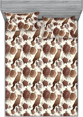 Miniatura 52 de Ambesonne Geometric Fitted Sheet & Pillow Sham Set, Minimalist Vibe Retro Pattern of Waves and Circles Scandinavian, Decorative Printed 3 Piece Pale