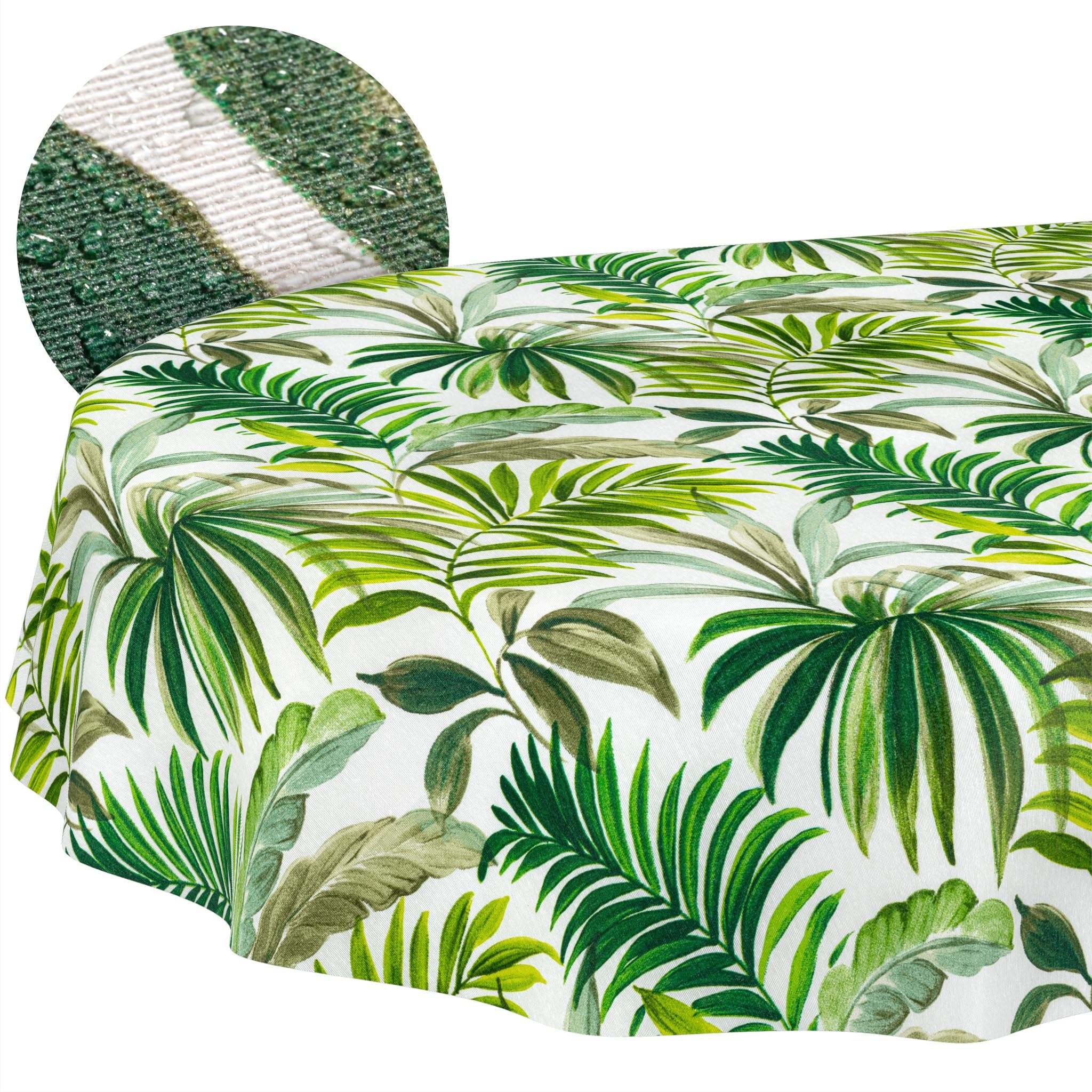 ANRO Nappe Lavable - Motif Palmiers - Ovale - 240 x 140 cm - Imperméable - pour l'intérieur et l'extérieur - Effet Lotus - Bord coupé