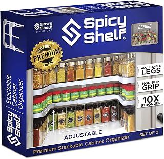Spicy Shelf 3.0 Premium Expandable 2-Tier Spice Rack Organizer for Cabinet Pantry - Holds 64 Spices Non-Slip 35lb Capacity