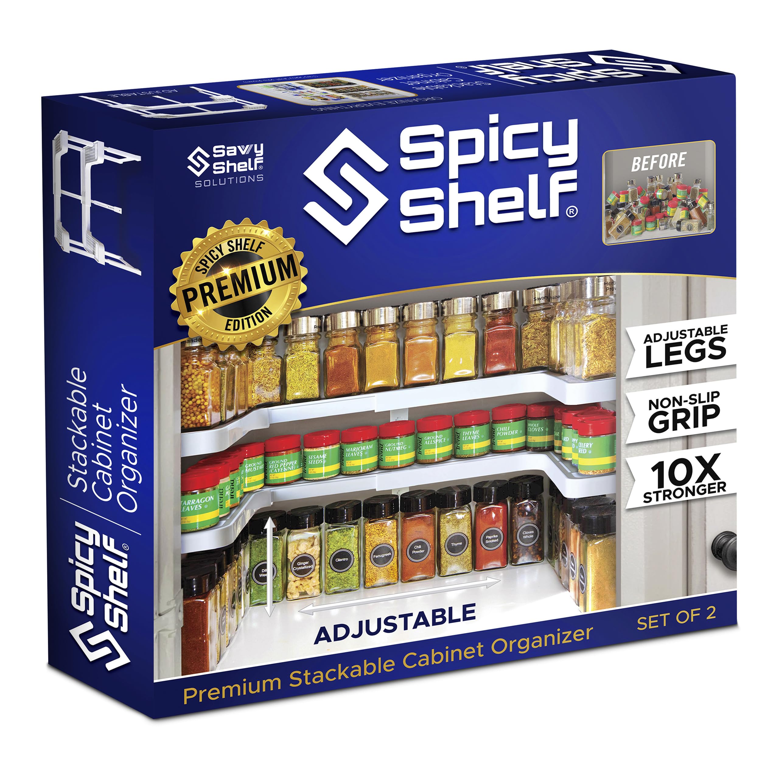 Spicy Shelf 3.0 - Expandable 2 Tiered Spice Rack Organizer for Cabinet & Pantry - Kitchen Seasoning Organizer - Cabinet Spice Racks for Inside Cabinets (Spicy Shelf Premium) - Home Organization
