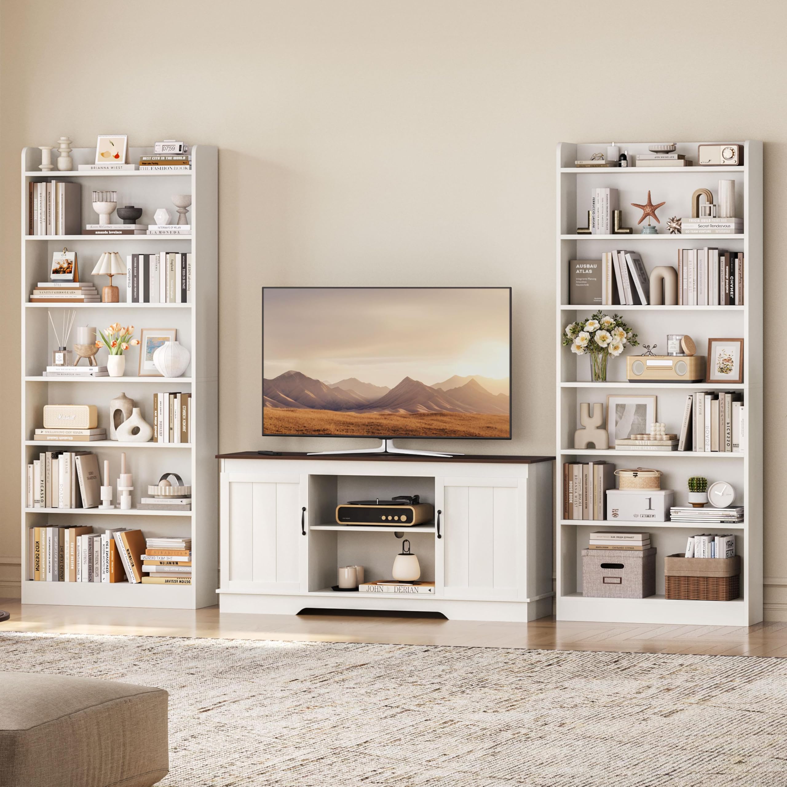 Yaheetech Libreria a 7 Ripiani, Scaffale in Legno con Ripiani Regolabili, 60 x 24 x 183 cm, Libreria Verticale Salvaspazio per Soggiorno, Cameretta, Studio, Ufficio, Bianco
