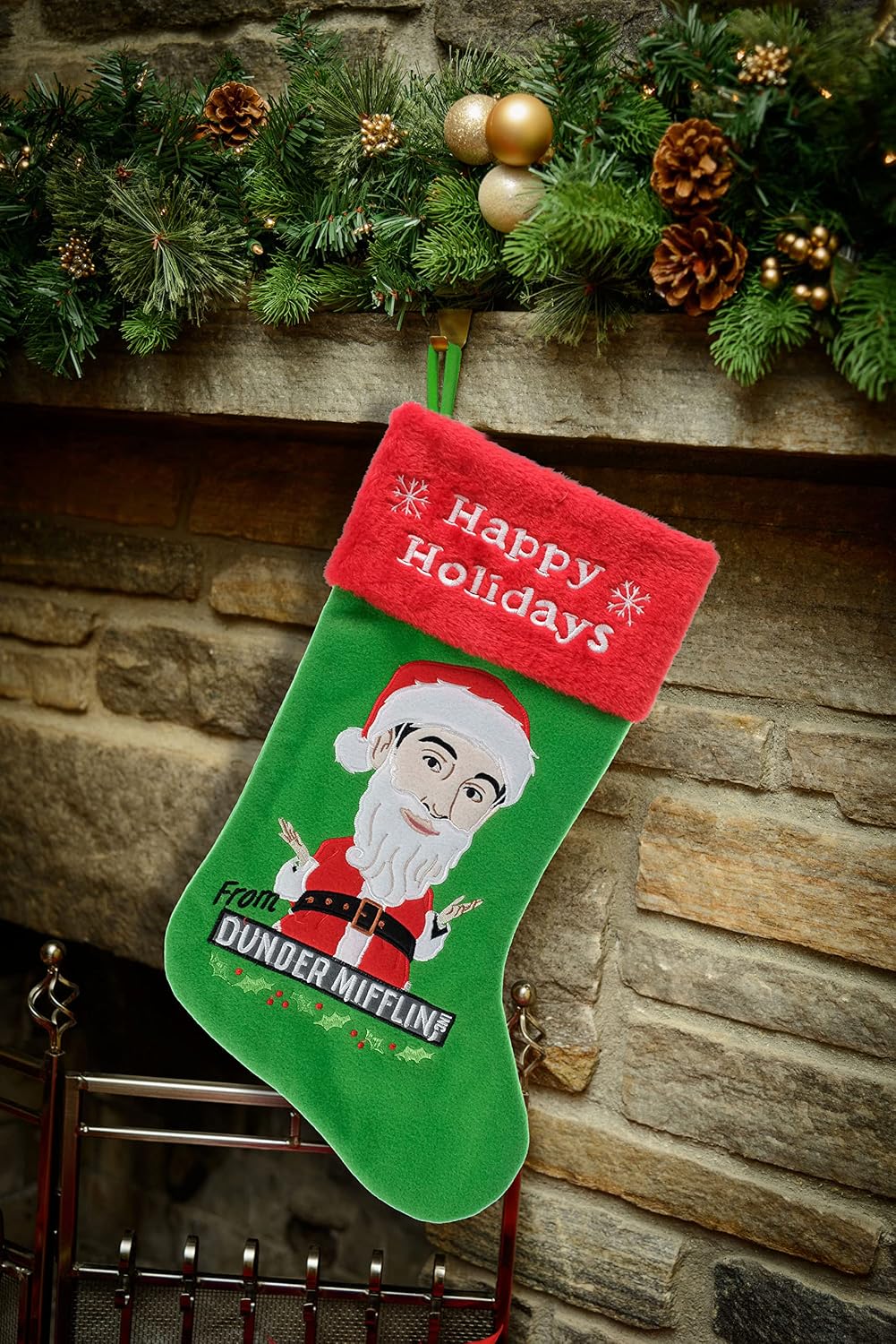 Wondapop The Office Michael Scott 20" Applique Christmas Stocking, Gift Holder for Stocking Stuffers, Indoor Home Decor and Holiday Decoration