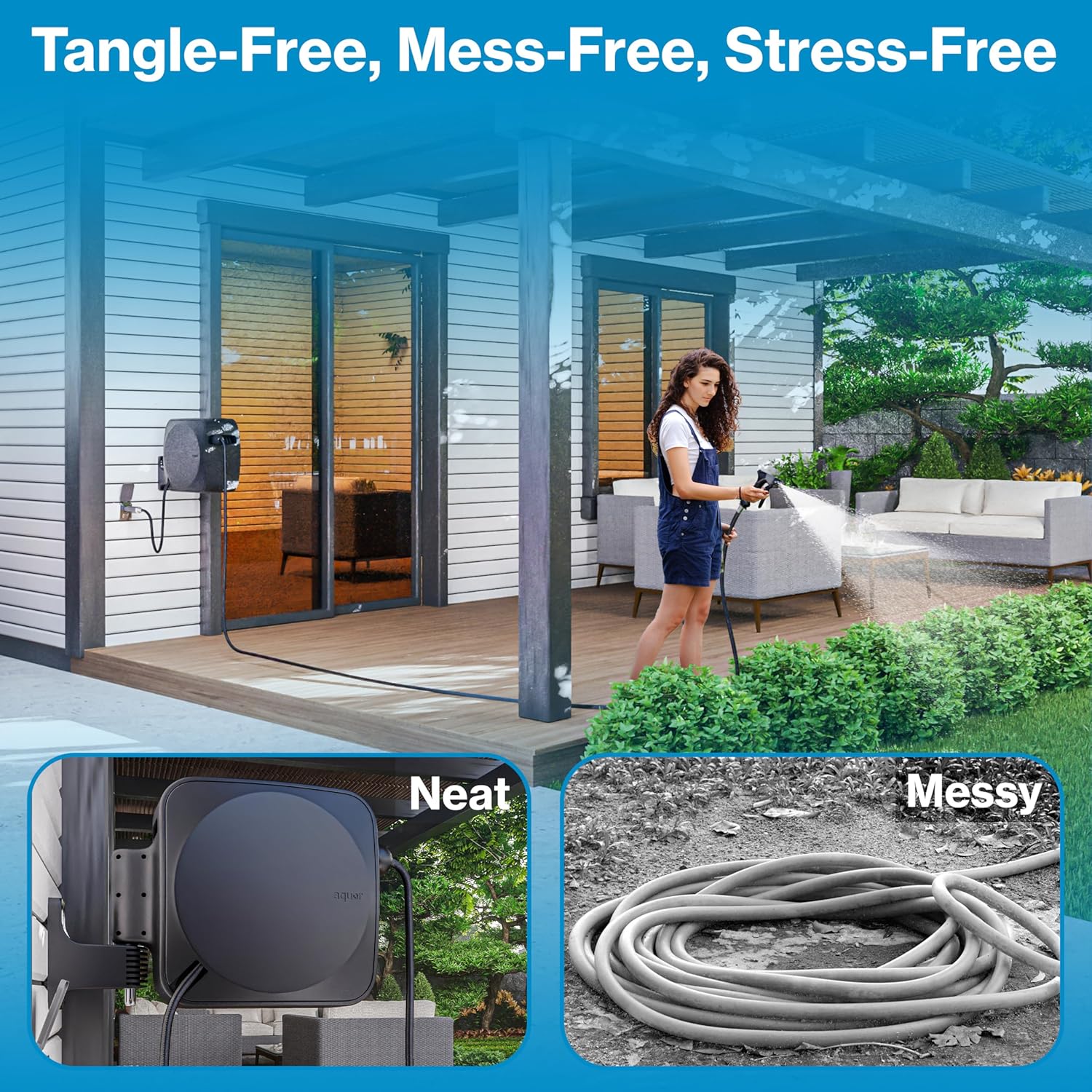 Aquor Retractable Garden Hose Reel, 80ft x 5/8" Retractable Water Hose Reel, Automatic Rewind with Wall Mount, 180° Swivel, Heavy-Duty UV-Resistant Casing (Charcoal)