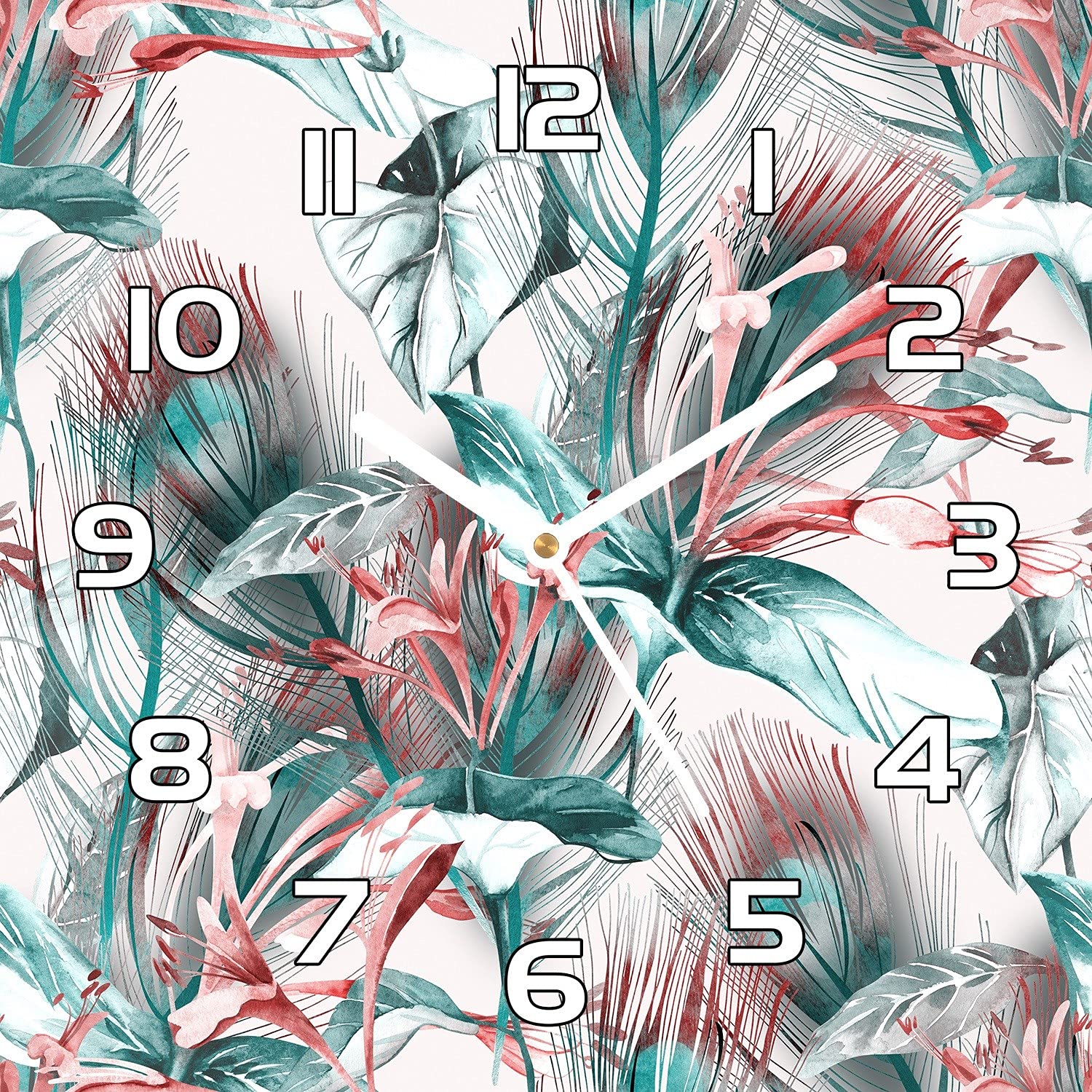 Horloge en verre sécurité 30x30 cm pendule murale moderne fleurs menthe