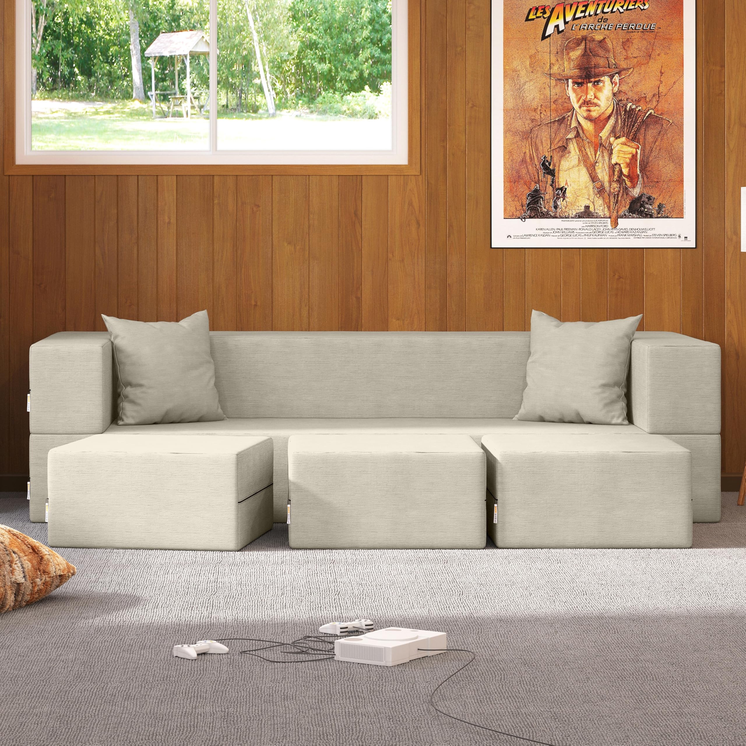 Amazon.com: Jaxx Zipline Convertible Sleeper Sofa & Three Ottomans