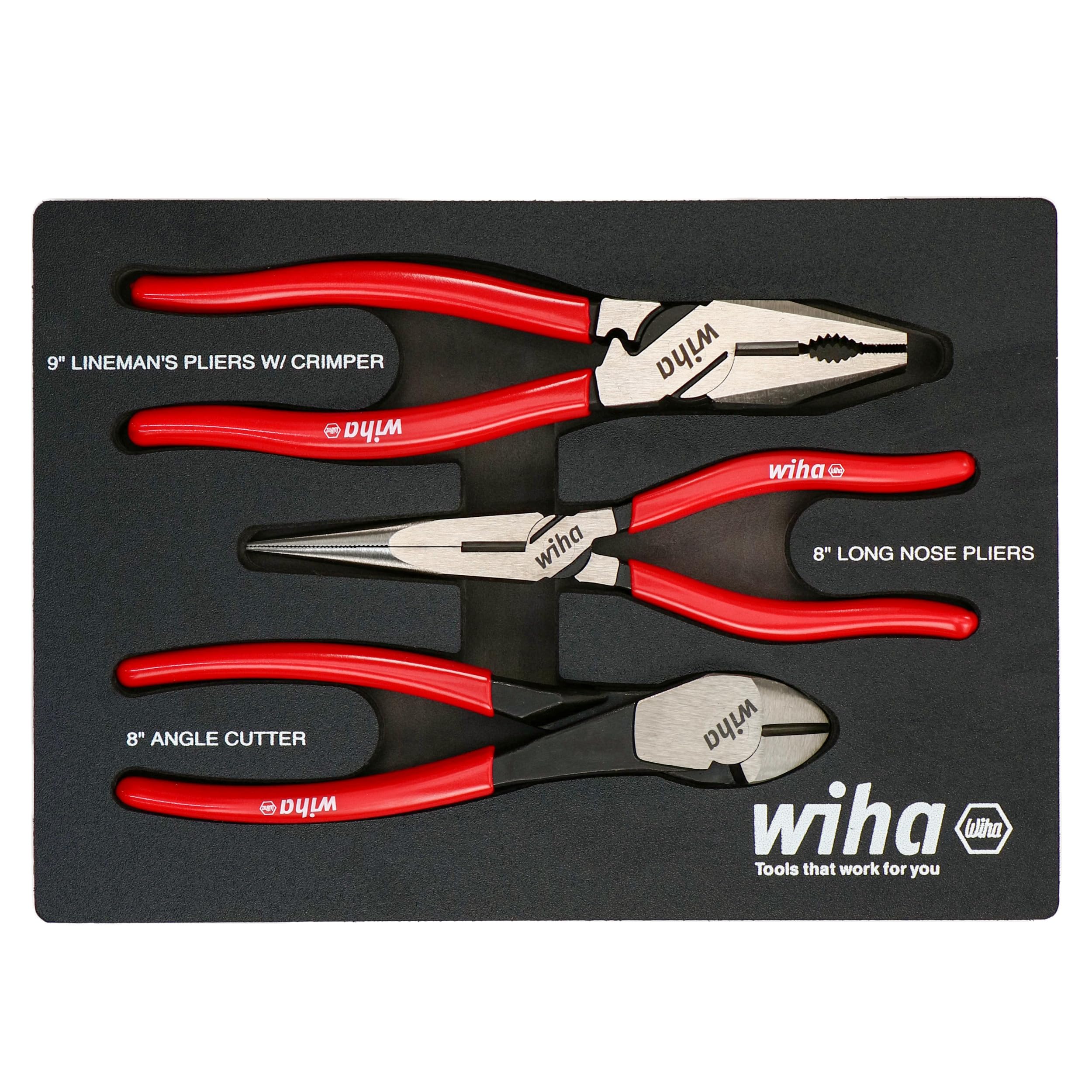 Wiha34680 3 Piece Classic Grip Pliers and Cutters Tray Set