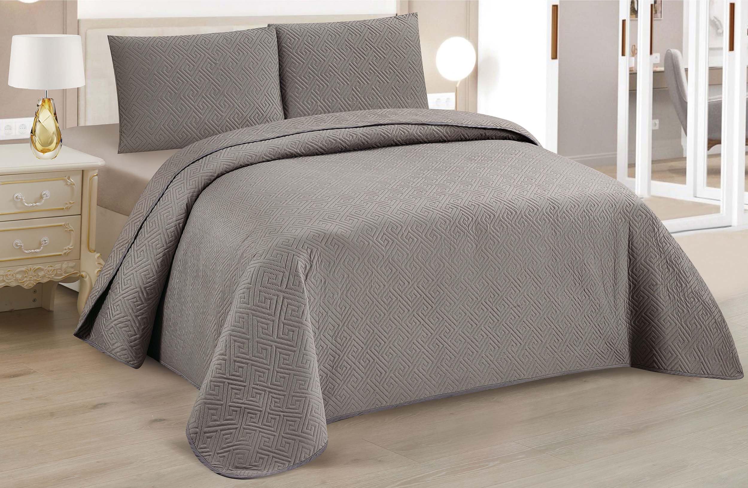 Colcha Boutis para Primavera y Verano Bicolor Reversible Liso de Color Beig + 2 Funda Cojin 50x70 cm - Colcha Ligera Fina Entretiempo (Cama 135, 220x260cm) — view 23