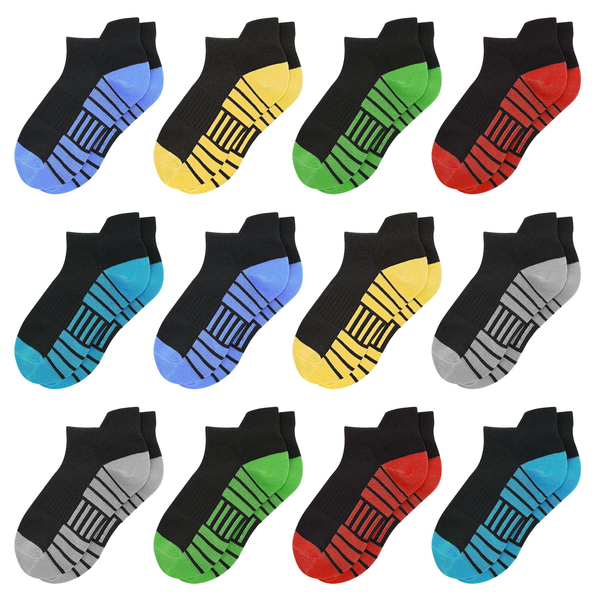 LAETBBE 12 Paar Jungen Socken Kindersocken Sportsocken Jungen Sneakersocken Baumwolle Schulkind Socken Schwarz Weiß für Kinder 1-14 Jahre