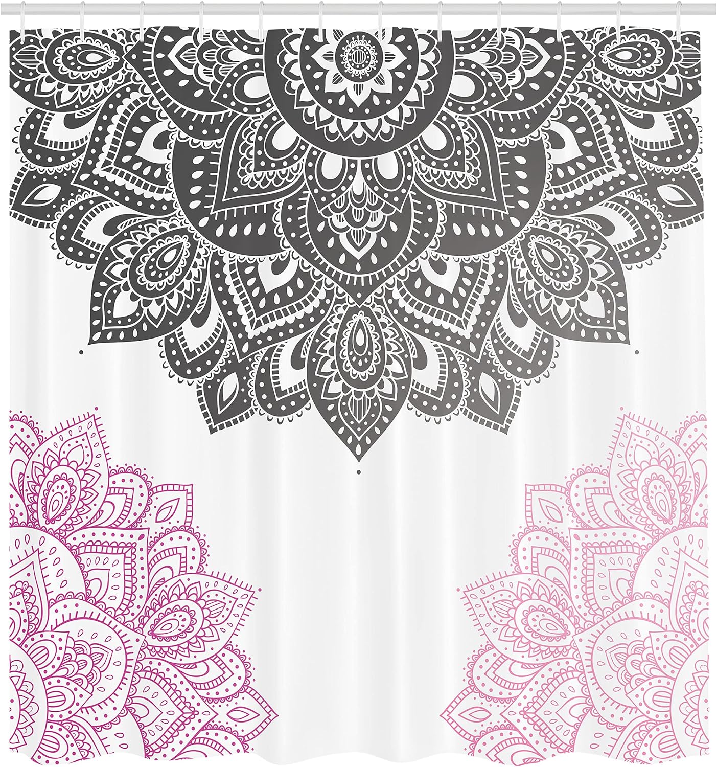 Ambesonne Flora Shower Curtain, South Mandala Design Vibrant Color Ornamental Illustration, Cloth Fabric Bathroom Decor Set with Hooks, 69" W x 70" L, Dark Grey
