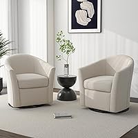 DREAMSIDEA Swivel Accent Chairs Set of 2, Modern 360° Round Barrel Armchairs, Comfy Reading Chairs for Living Room Bedroom (Beige)