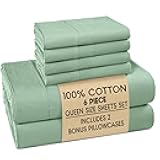 Queen Bed Sheets – 100% Cotton Sheets with 4 Pillowcases, Crisp Percale Weave & Cozy Feel, Cooling & Breathable Queen Sheet Set with 15