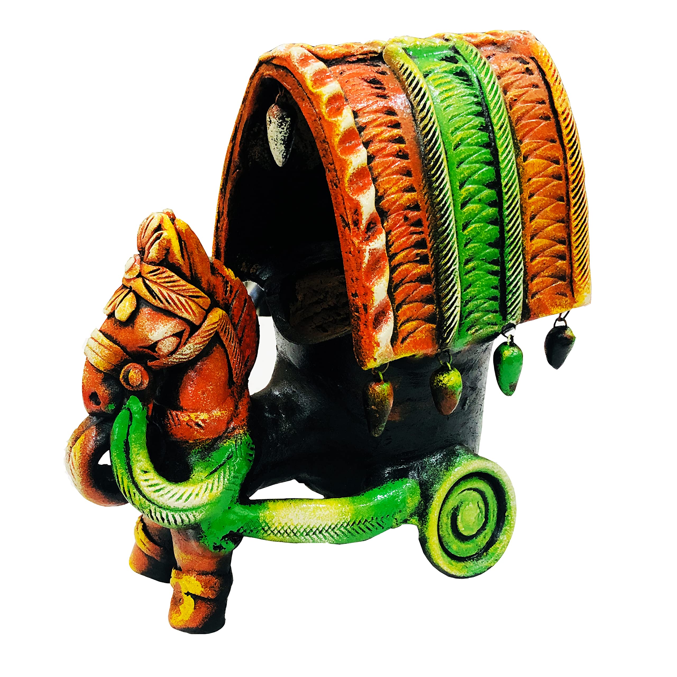 SHOPMEFAST Handcrafted Terracotta Earthenware Horse Cart Showpiece for Garden Decoration Statue, Home Decor, Balcony, Living Room Decor (Size : 9 x5x10 Inches) (Multicolor) (Multicolor)-image-17