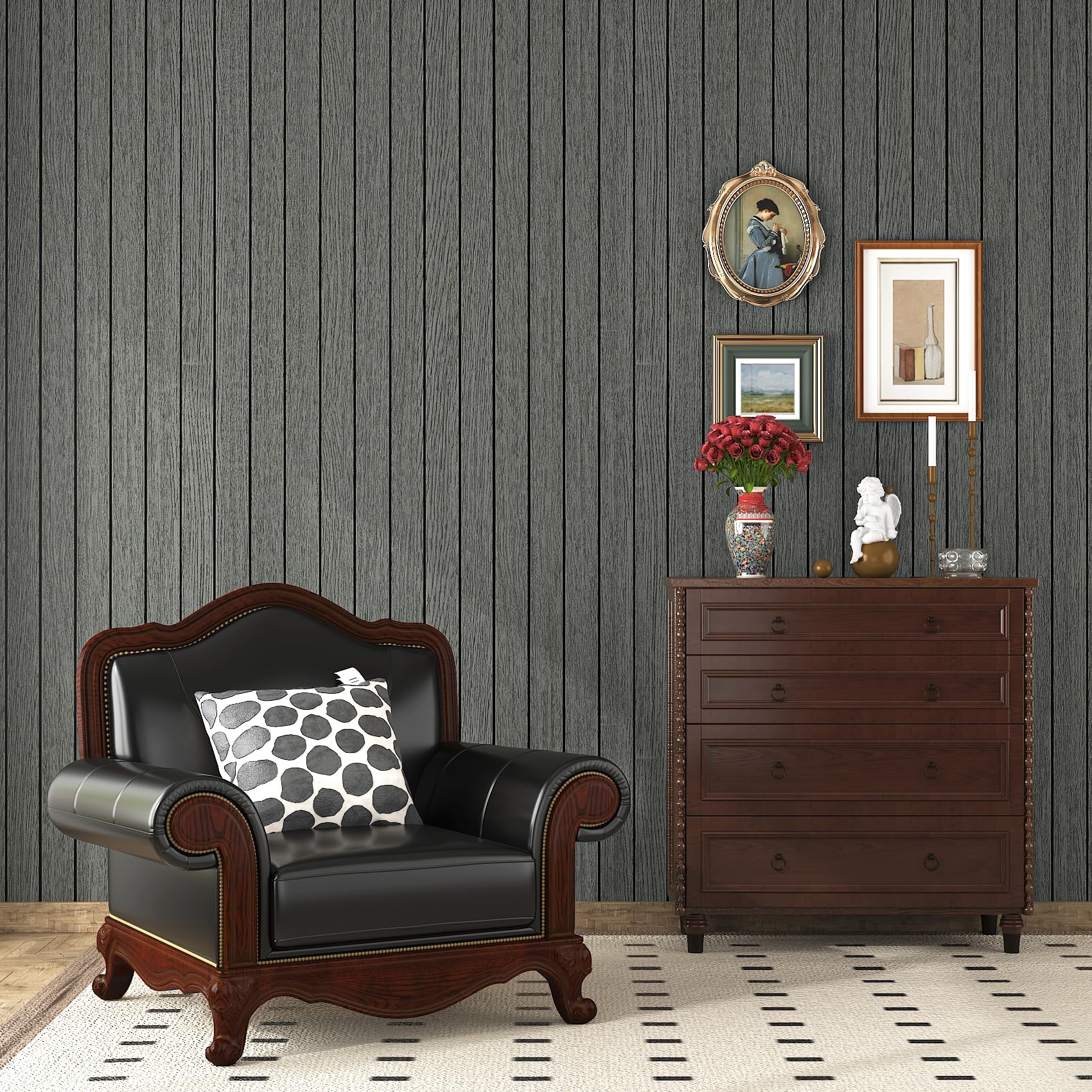 Livelynine Pannelli Decorativi per Pareti Legno Grigio Antracite 60CMx3M Pannello Decorativo Parete Legno Nero Pannelli Murali Adesivi in Rotolo Rivestimento Parete Adesivo 3D Camera da Letto Ufficio
