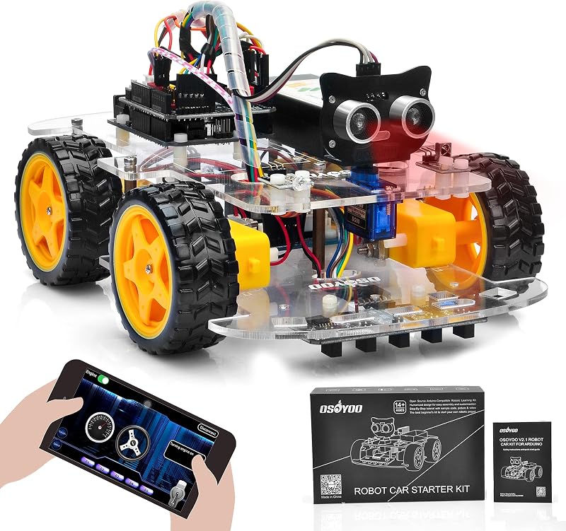 Kit de inicio de auto robot OSOYOO para Arduino | Aplicación de control remoto STEM, robótica motorizada educativa para programación de edificios, aprendizaje de codificación | Codificación mecánica DIY IOT para adolescentes y adultos