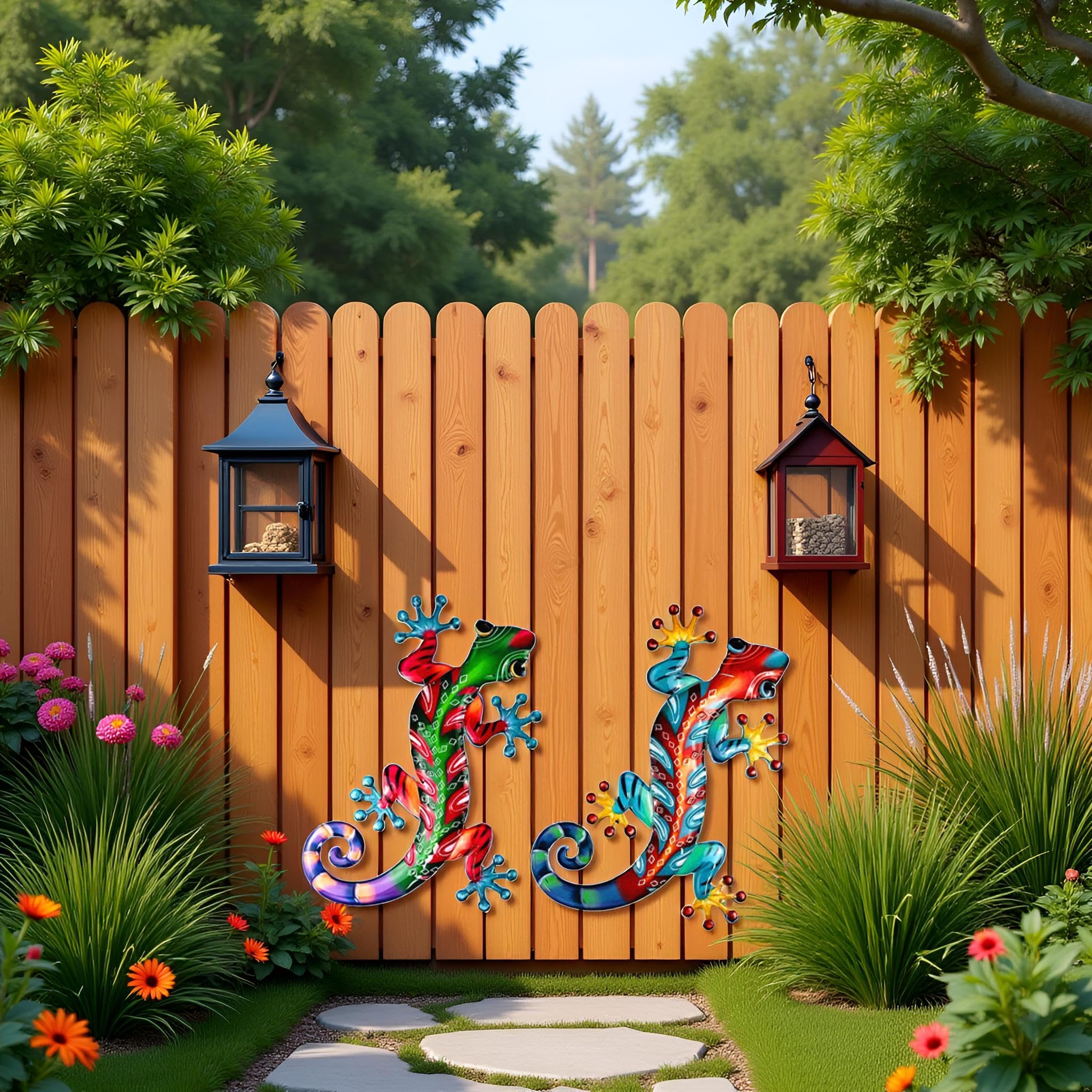 Lot De 4 Décorations Murales Gecko En Métal Jinzhenhong - Texture Givrée, 17,8 X 11,9 Cm, Pour Jardin, Clôture, Balcon, Extérieur - 8