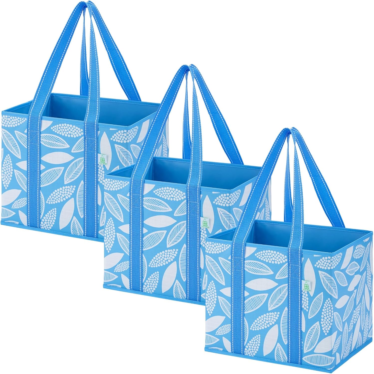 VENO 3 Pack Reusable Grocery Bags, Shopping Bags for Groceries, Tote with Handles and Hard Bottom, Foldable Shopping Cart Organizer, Water Resistant, Heavy-Duty (Spring Breeze, 6 Gallon)