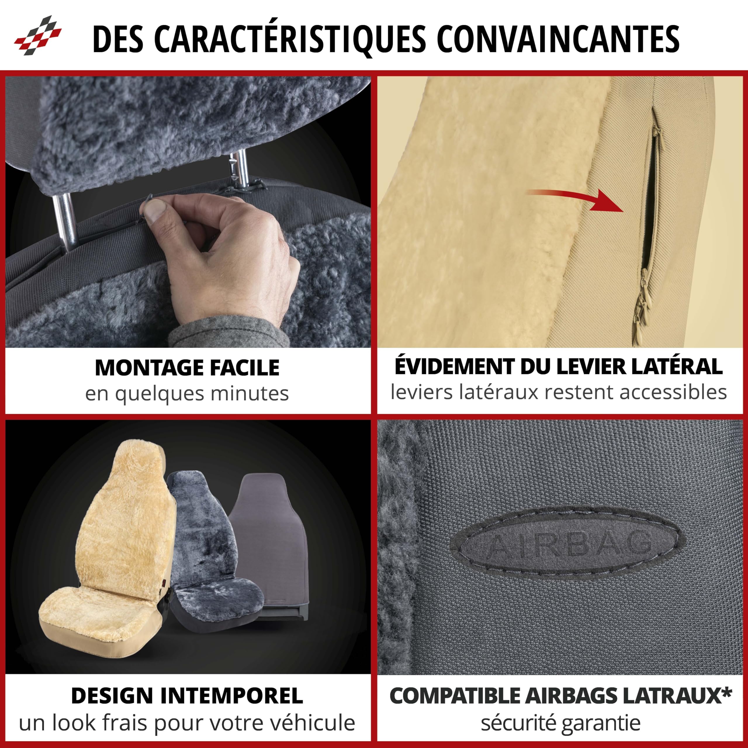 Walser Housse de siège Auto en Peau d'agneau Zoya, 100% Peau de Mouton Housse de siège pour Voiture, 1 pièce de Fourrure d'agneau Housses de sièges Avant de Voiture Beige
