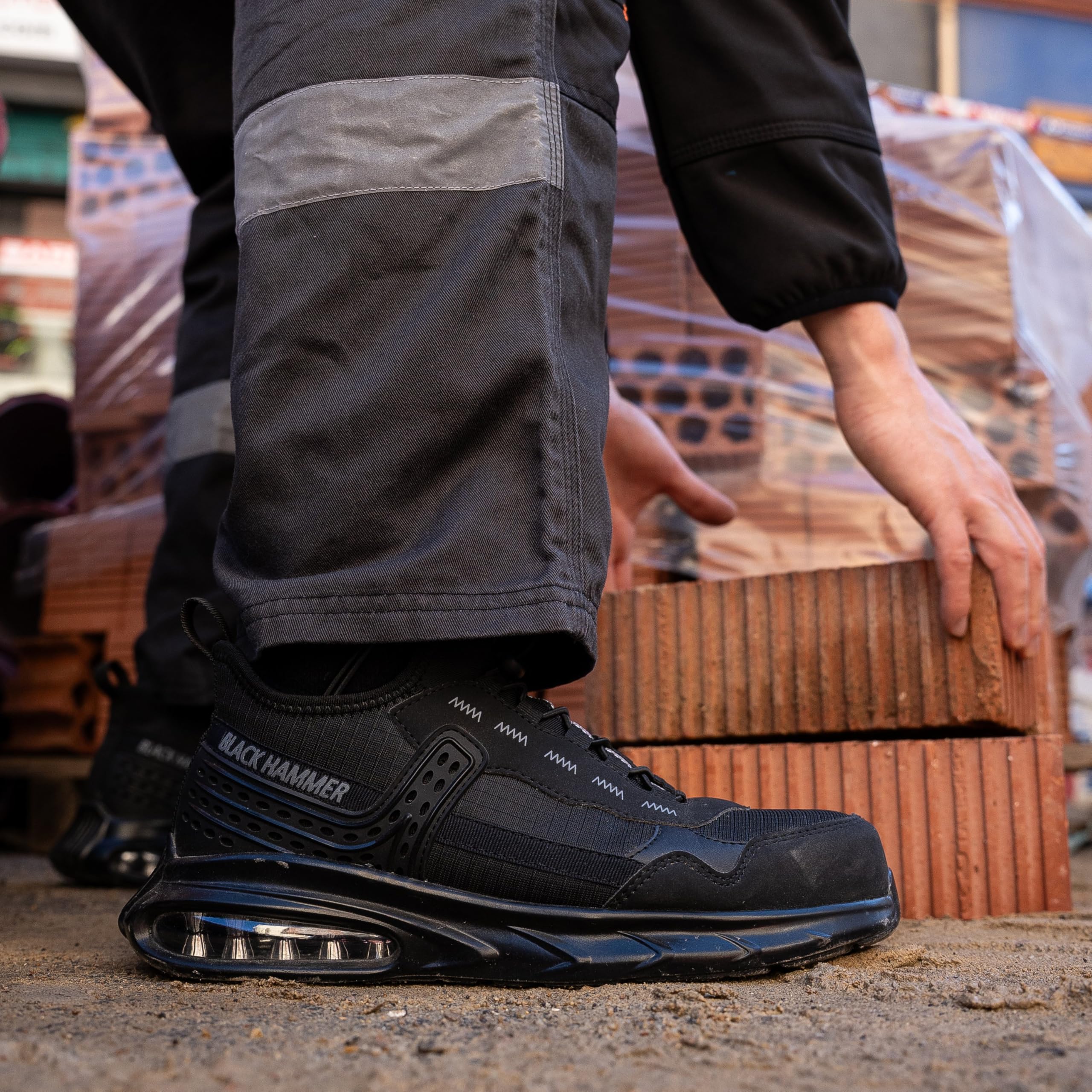 BLACK HAMMER Scarpe da Ginnastica di Sicurezza Leggere Uomo - Comfort con Cuscinetti d'Aria, Scarpe da Lavoro Antiscivolo, Calzature utilitarie Senza Metallo 4499