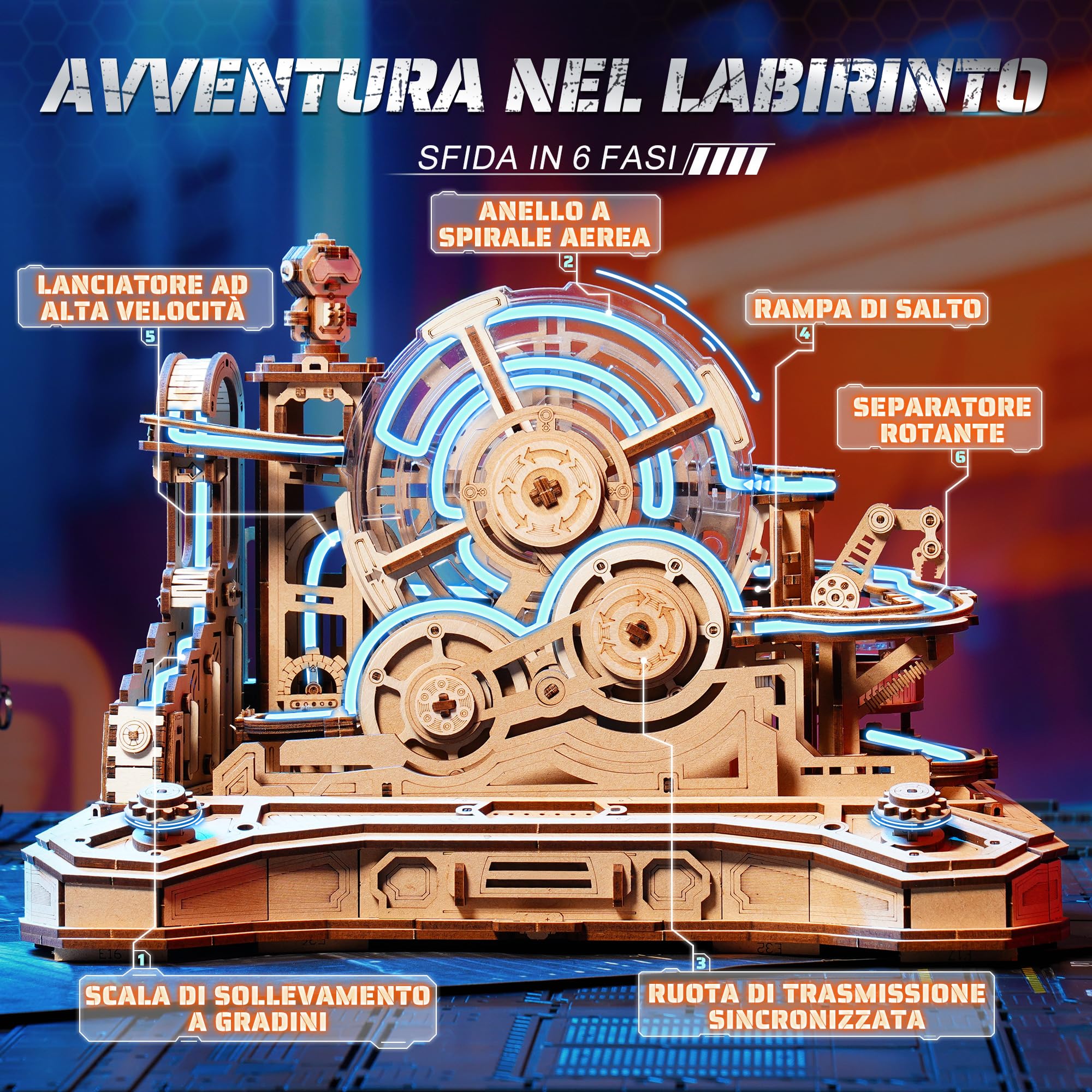 ROBOTIME Puzzle 3D in Legno Gear Ball Challenge – Kit Labirinto Meccanico da 653 Pezzi, STEM per Adulti e Ragazzi, Design a Forma di Controller, EGC01