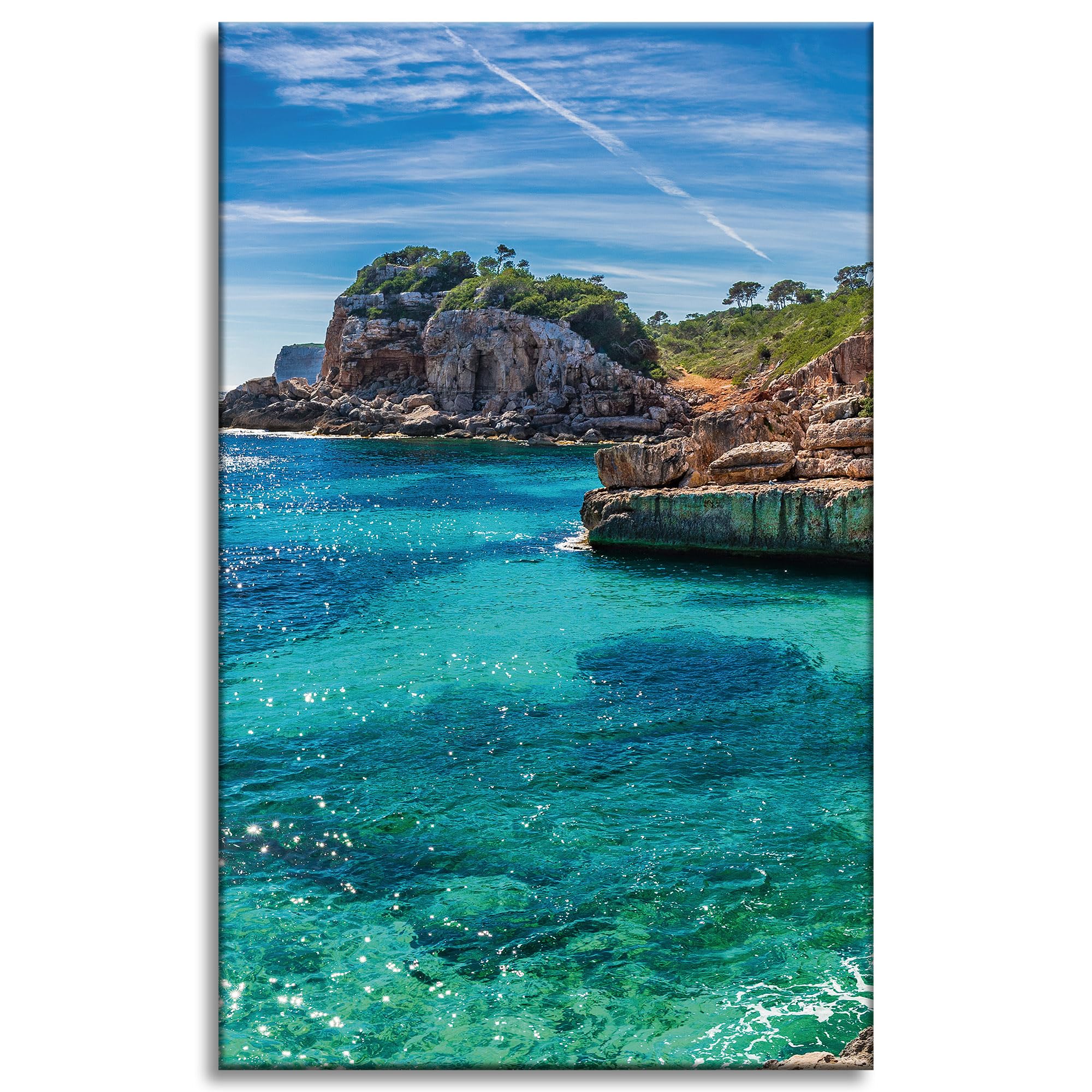 GP TONER Dipinto su tela per la decorazione della casa dell'ufficio Paesaggio Rocce Acqua Alberi Sole 50x80 cm