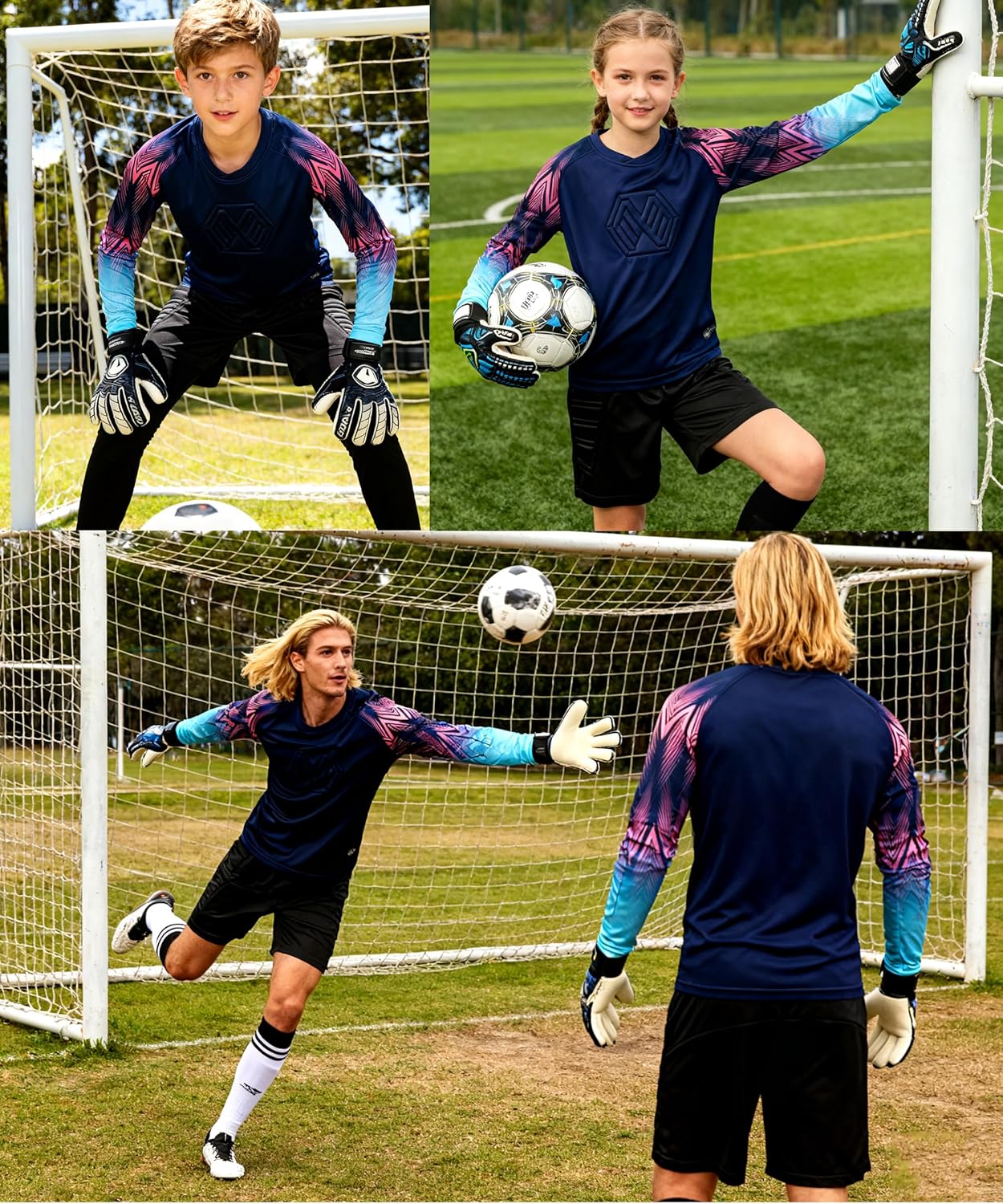 Soccer Goalkeeper Jersey Uniform Kit Padded Football Goalie Shirt and Shorts for Kids and Adults