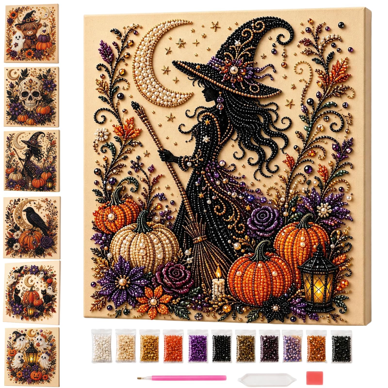 Halloween Ghost Pearl Diamond Art DIY Kit, Spooky Cute 3D Pearl Diamond Painting Crafts Kits for Adults, Beginner DIY Fall Home Decor Wall Art, Beginner DIY Seasonal Party Gift — image 1