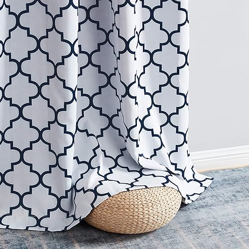 Miniatura 6 de HLC.ME Cortinas decorativas opacas con estampado de celosía, 54 pulgadas de largo, paneles de cortinas de ventana con aislamiento térmico y ojales
