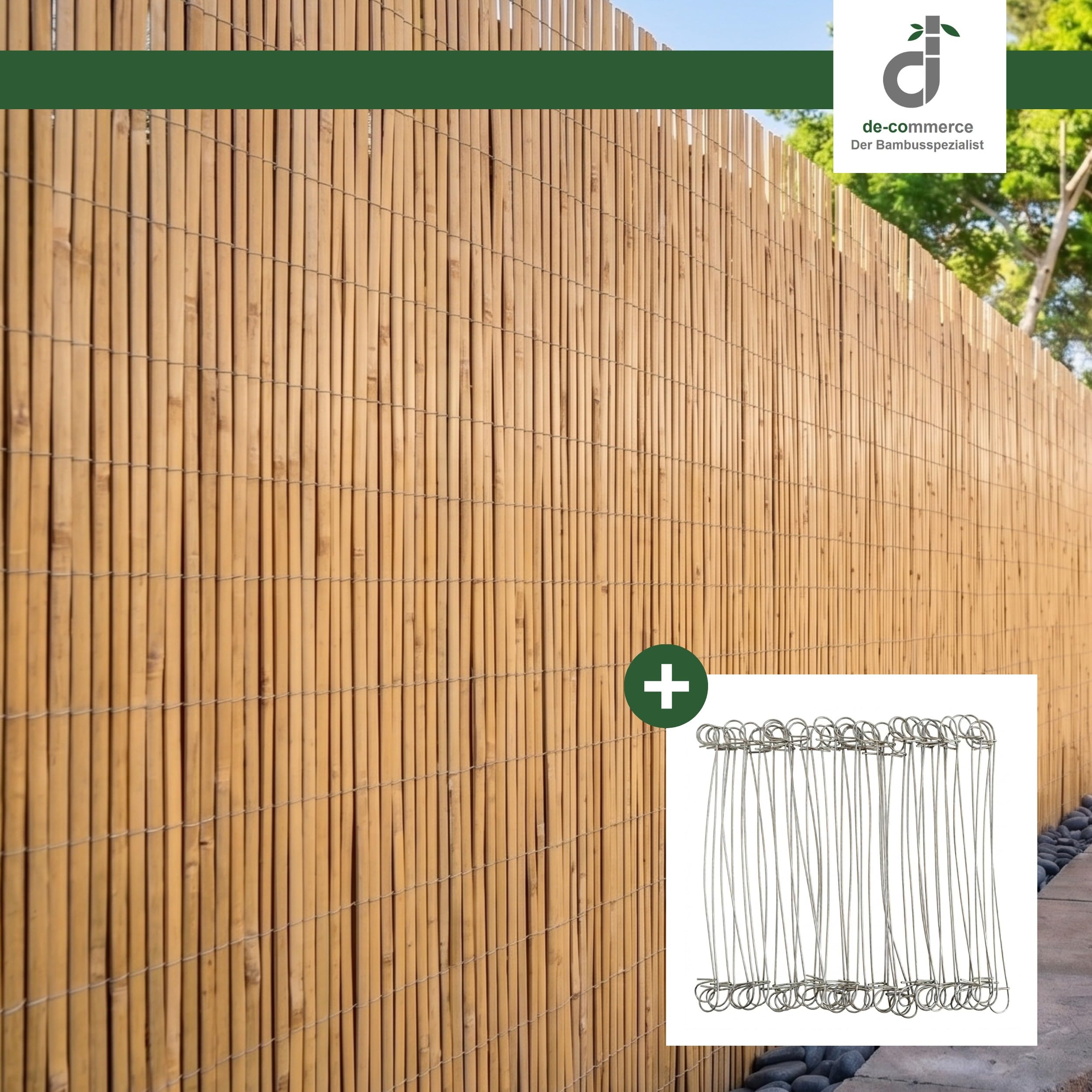 DE-COmmerce Bambus Zaun Schilf Sichtschutz CALAMA extra gehärtet (HxB) 180 x 300 cm Balkonsichtschutz, Gartenzaun, Sichtschutzzaun für Garten, Terrasse, Balkon