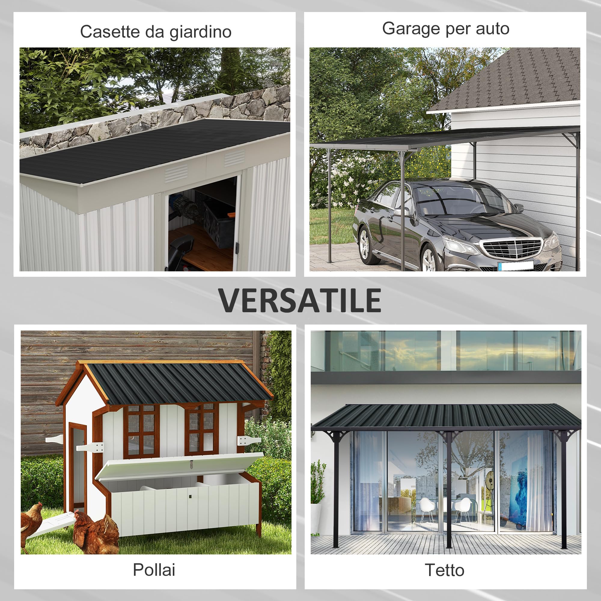 Outsunny Set 12 Pannelli di Ricambio per Casette da Giardino in Acciaio Zincato 129x45 cm Grigio scuro