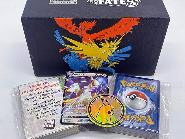 The Toy Box - Pokemon Box Bundle - 100 Assorted Pokemon Cards, 1x Ultra Rare Card & Game Coin