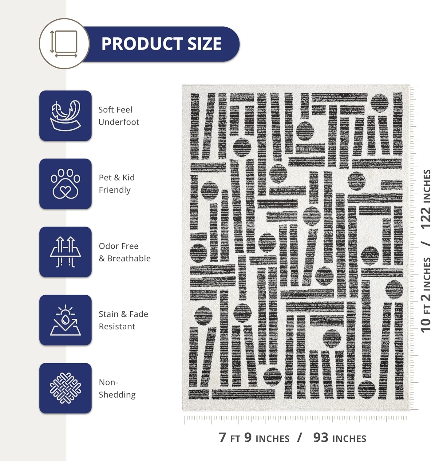 Abani Nomad Cream & Grey Area Rug 8' x 10' for Living Room, Bedroom - Geometric Pattern - Durable & Easy to Clean