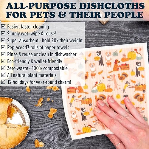 Miniatura 7 de Puppington Pupper Towels - 12 paños de cocina suecos para decoración de Navidad de cocina, toallas de cocina y paños de cocina para perros de Papá