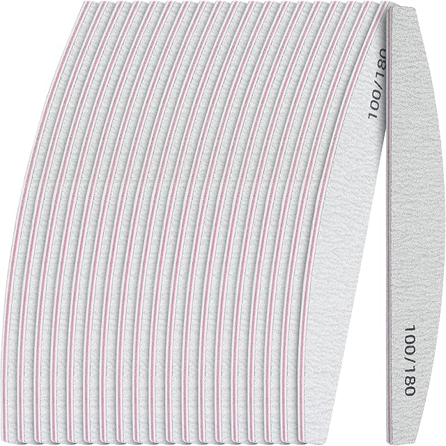 ANYI 100/180 Grits 25PCS Nail File for Natural Acrylic Nails Emery Boards for Nails Set Double Sided Washable Professional Fingernail Files Kit for Coarse Nail Manicure Pedicure DIY Salon Gray