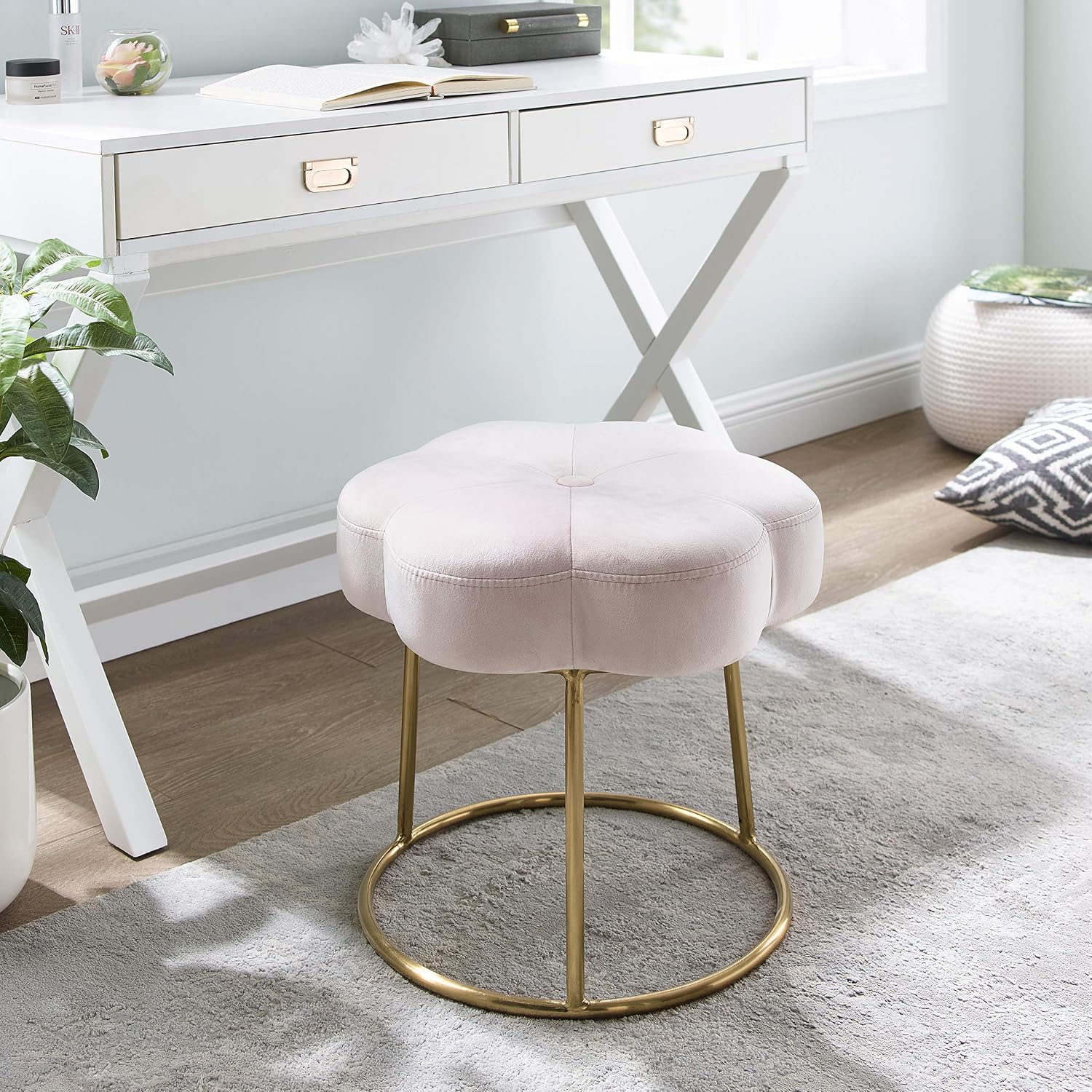 Linon Light Pink and Gold Vanity and Accent Talulah Stool