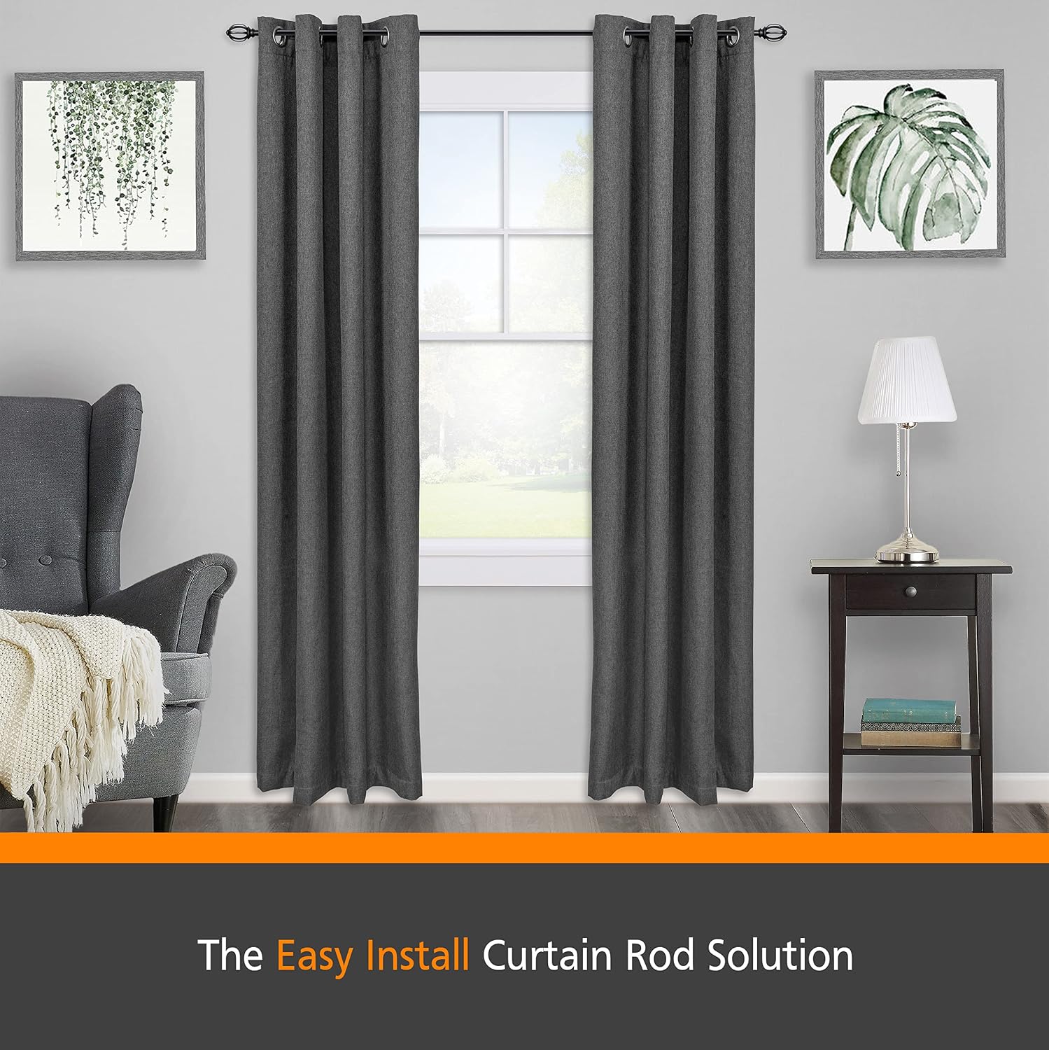 Kenney KN75240 Fast Fit Easy Install Lilly Cage Oblong Openwork End Decorative Window Curtain Rod, 36-66" Adjustable Length, Black Finish, 5/8" Diameter Steel Tube