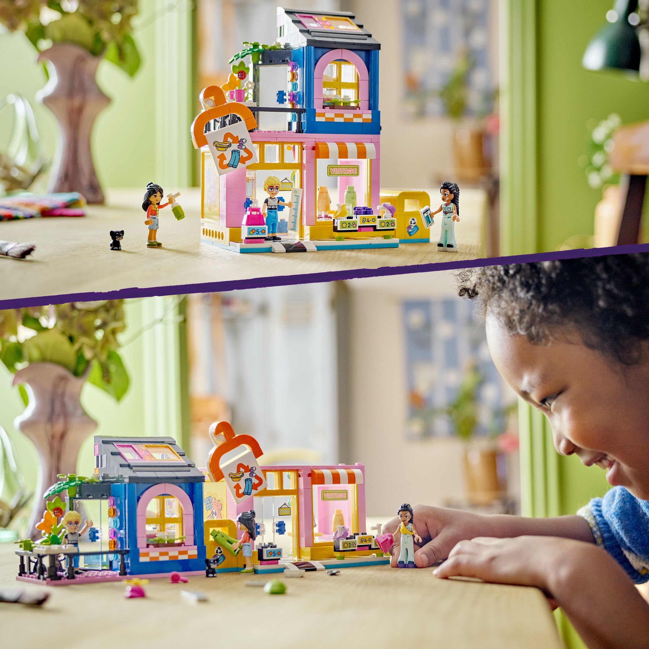 LEGO Friends Vintage-Modegeschäft, Bausatz für Kinder mit Spielzeug-Laden, Figuren und Katze, Modell für Rollenspiele zur sozial-emotionale Entwicklung, Geschenk für 6-jährige Mädchen und Jungen 42614