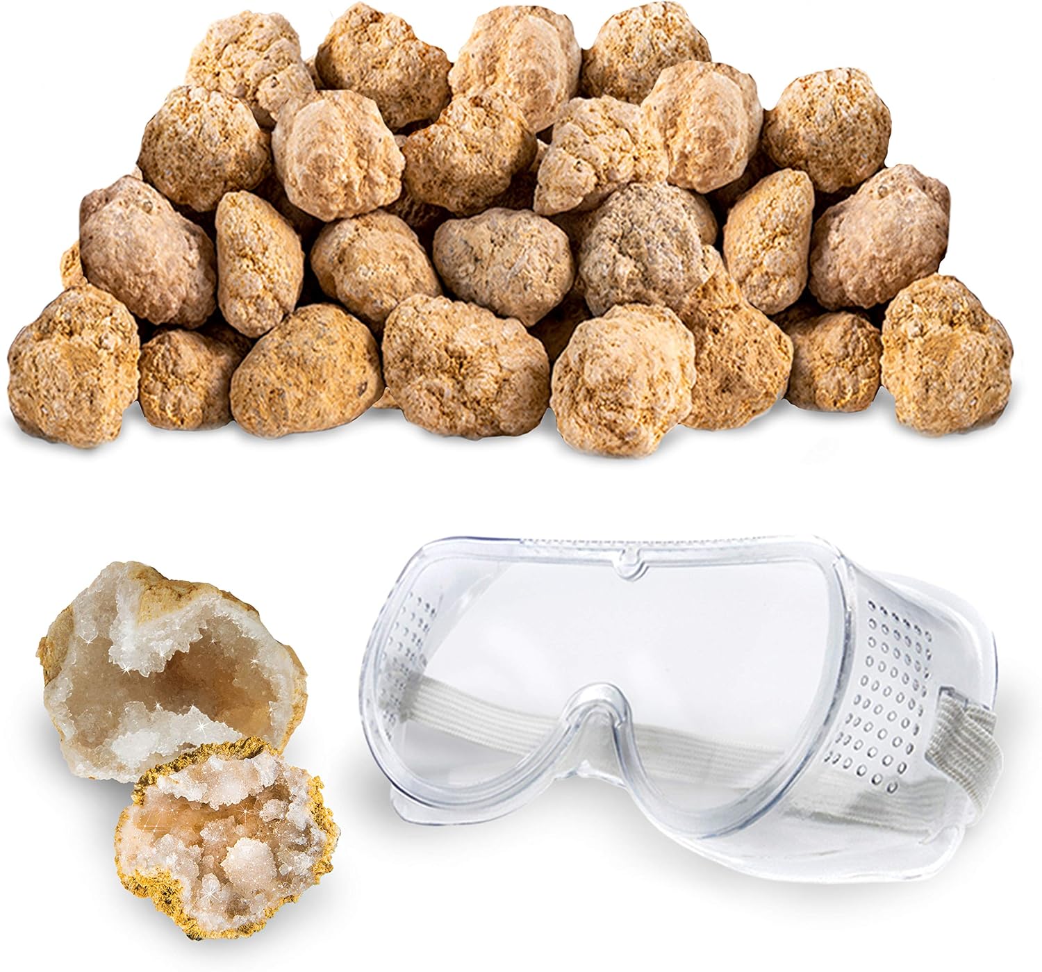 Break Your Own 25 Large (1"-3") Premium Moroccan Geodes - Great Birthday Party Favors and a Fun Family Activity, Includes Safety Goggles