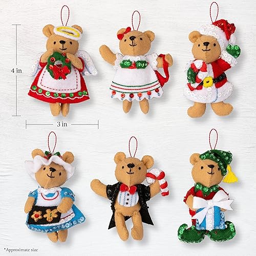 Miniatura 2 de Bucilla 89646E - Kit de 6 piezas para hacer adornos con apliques de fieltro, tradiciones de oso de peluche, perfecto para manualidades y manualidades