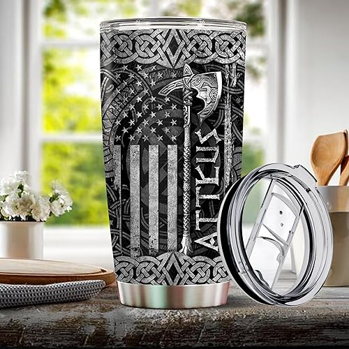 Miniatura 5 de Regalos vikingos personalizados para hombres, papá, taza de café aislada de acero inoxidable de 20 onzas, vaso térmico con tapa, regalo de Navidad,