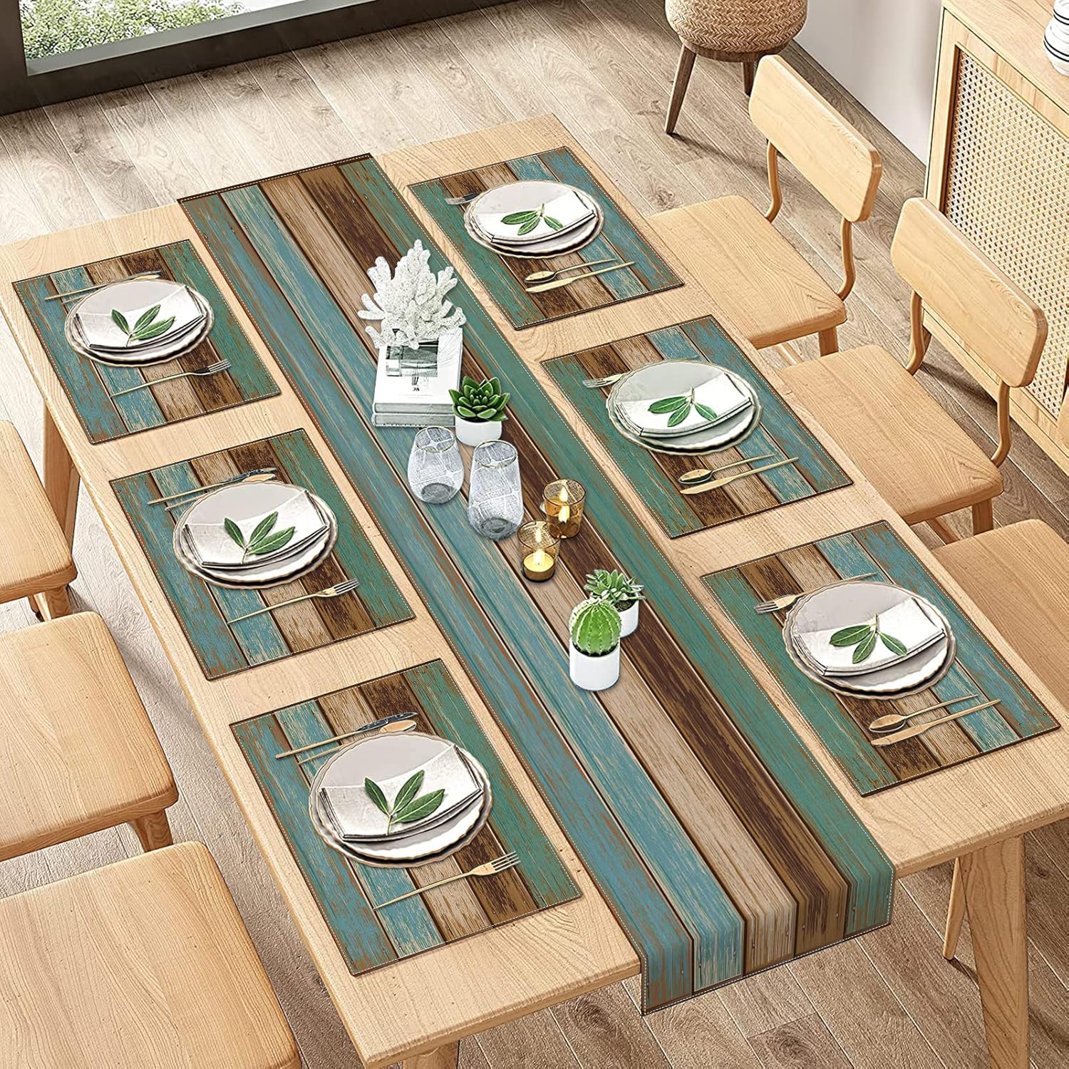 ArtSocket Farmhouse Table Runner and Placemats Set of 6