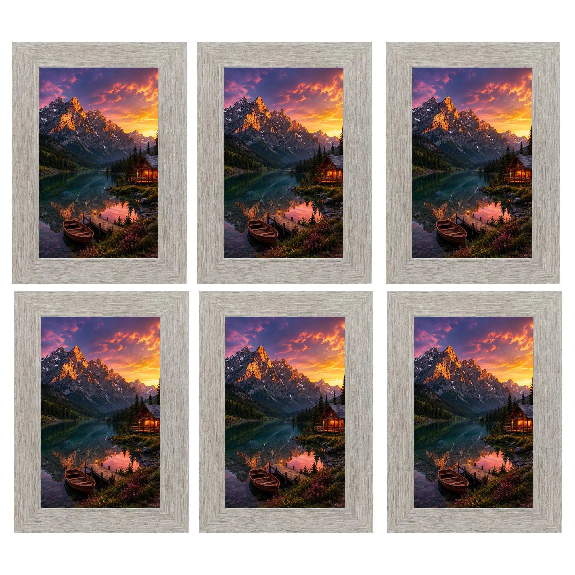 M1SS (Pack of 6-4x6 Silver Photo Frame, Wall Mount or Table Top, Picture Frame, Freestanding and Wall Mountable ideal for home office decor