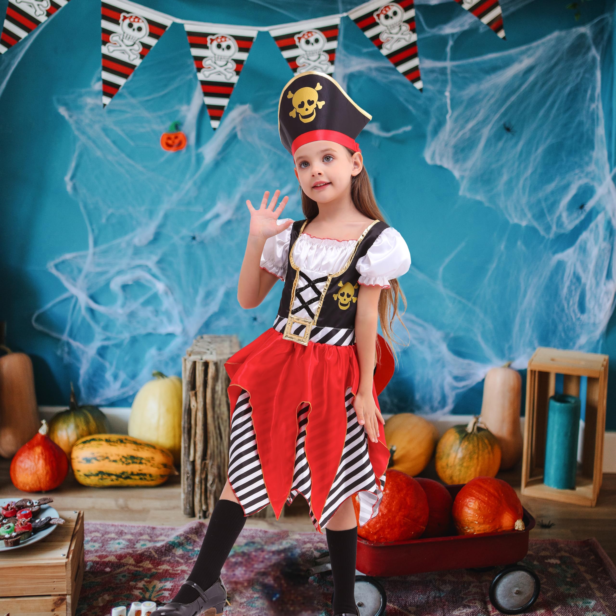 Costume pirata per bambini, Costume pirata di lusso Cosplay Dress Up Set per ragazzi, Costume pirata di lusso principessa per ragazze, Costume pirata con accessori per bambini 3-10 anni