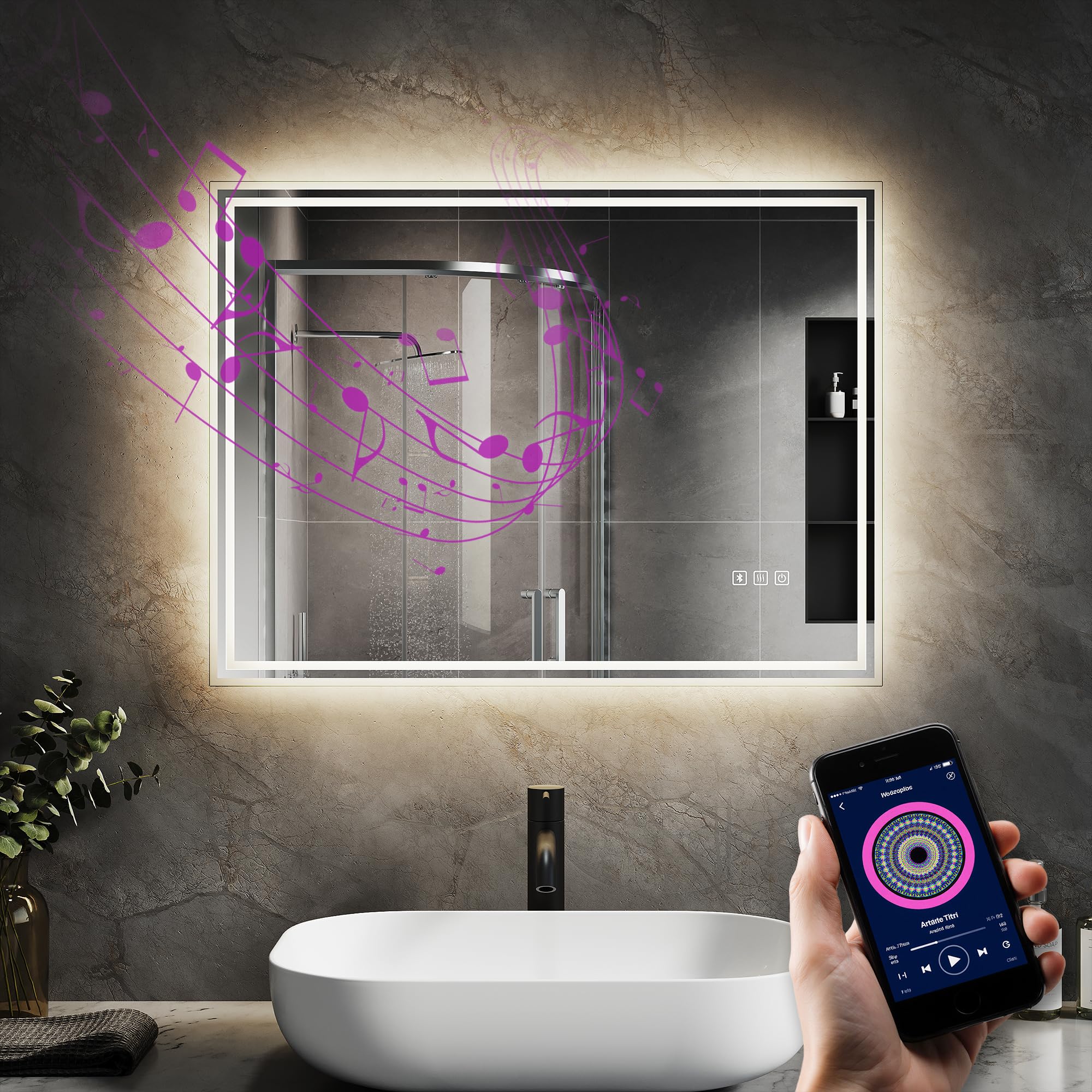 Miroir LED salle de bain 80 x 60 cm SVNR pour une routine matinale sans buée