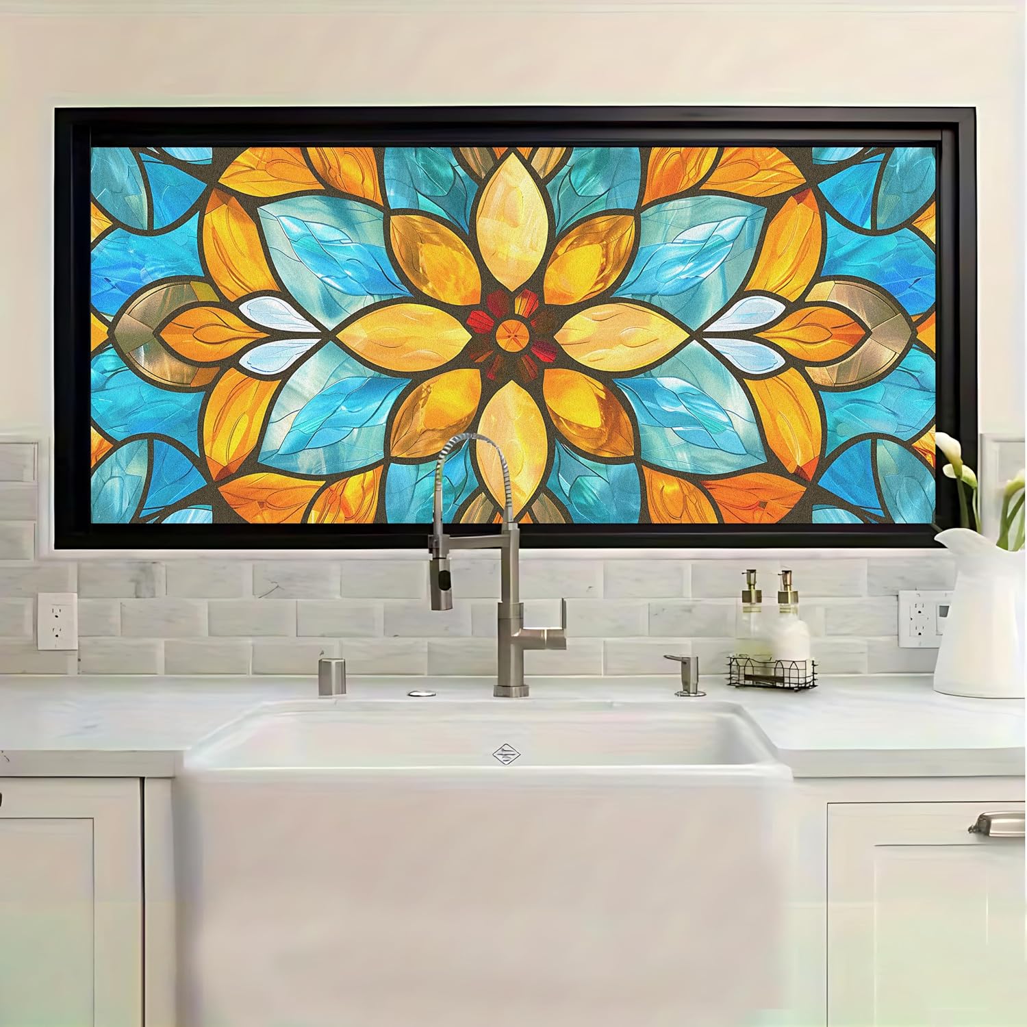 Window Privacy Film 39.37x17.5in Frosted Static Cling Window Film Decorative Stained Glass Privacy Cover for Bathroom